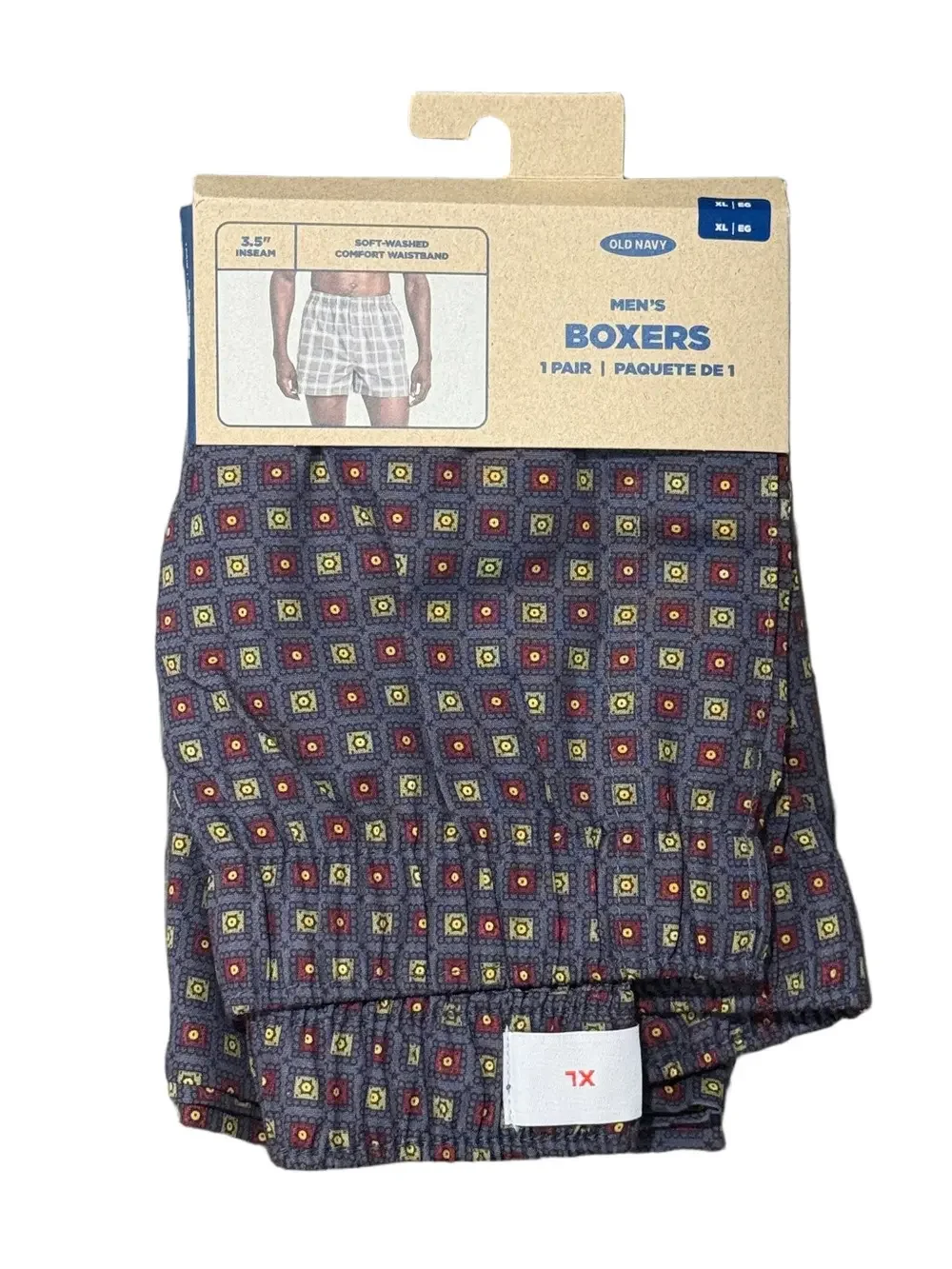 NWT Old Navy Men's Gray Boxers with Red and Gold Geometric Foulard Print